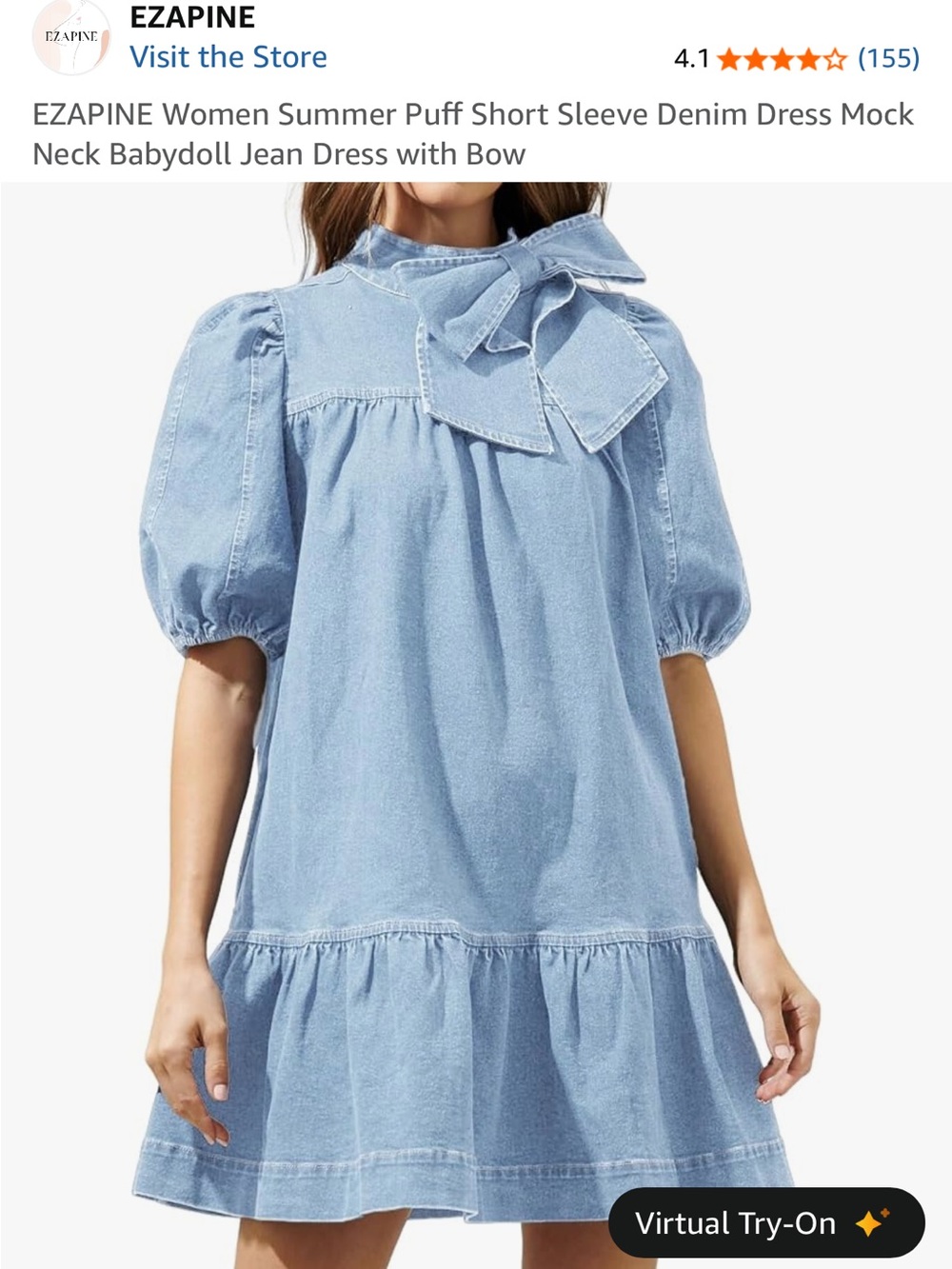 Light Wash Denim soft  Dress with Bow